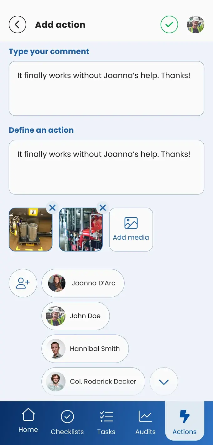Reporting a new action on a phone, straight from the floor