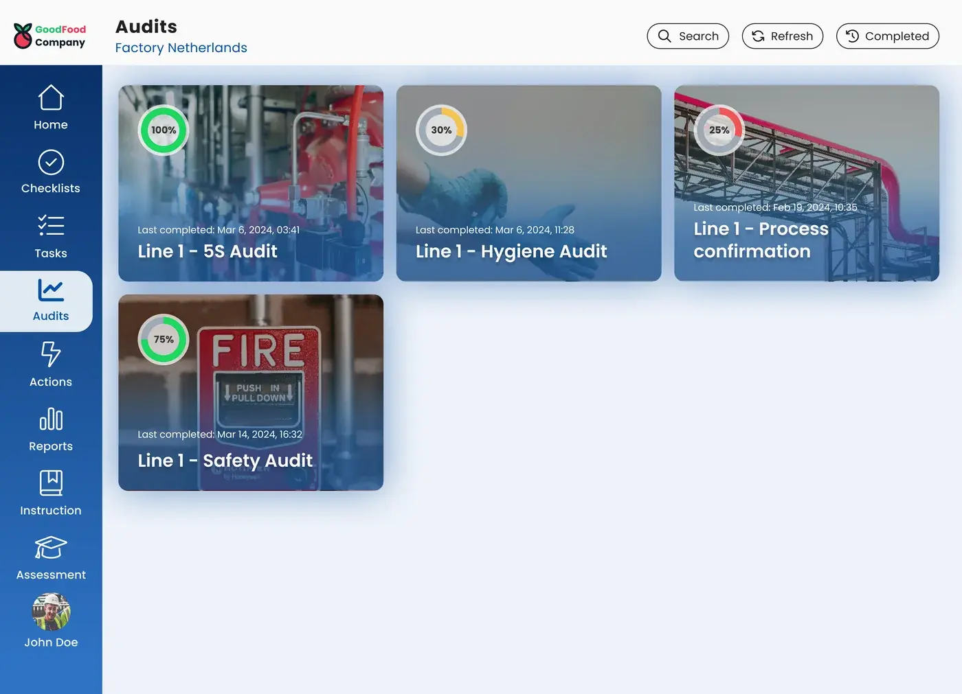 Completed audits on a tablet, with the score and the date
