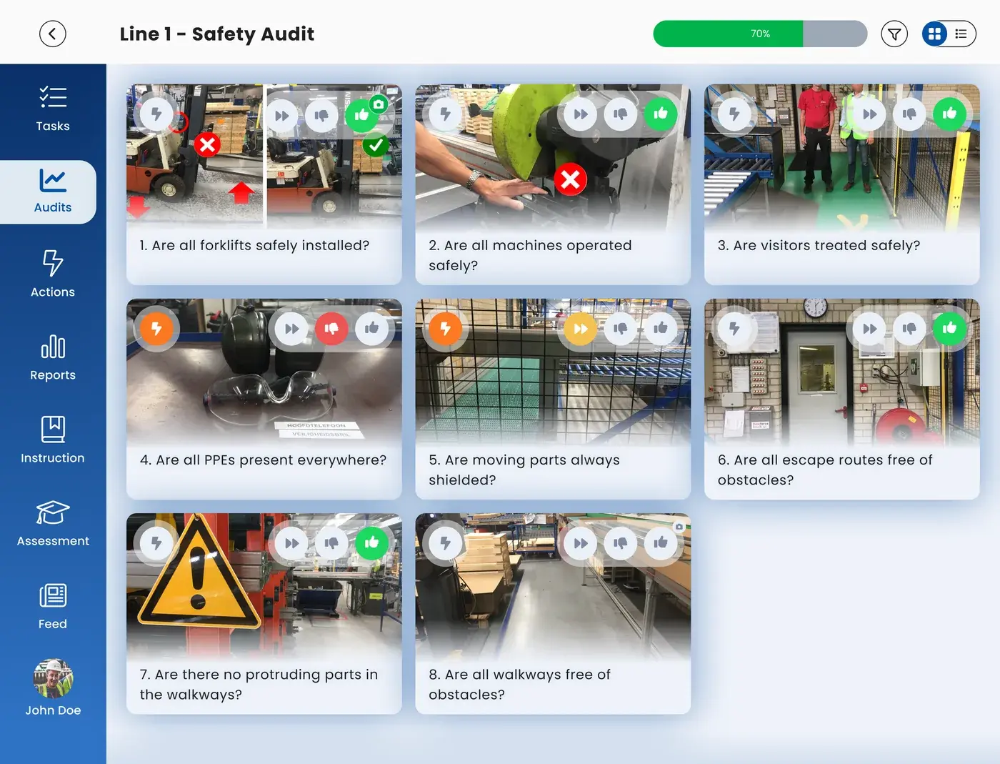 A safety audit on a tablet, with a photo at every audit point
