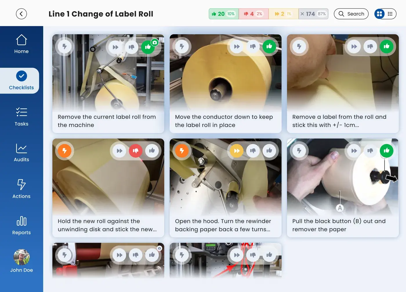 A changeover checklist on a tablet, with a photo at every step