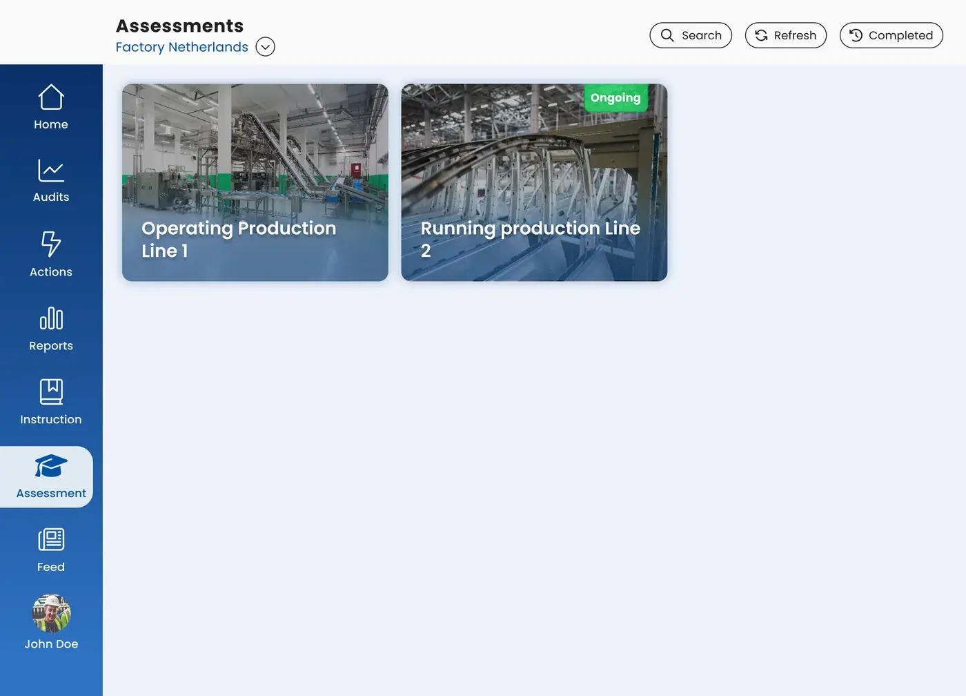 The assessment overview on a tablet